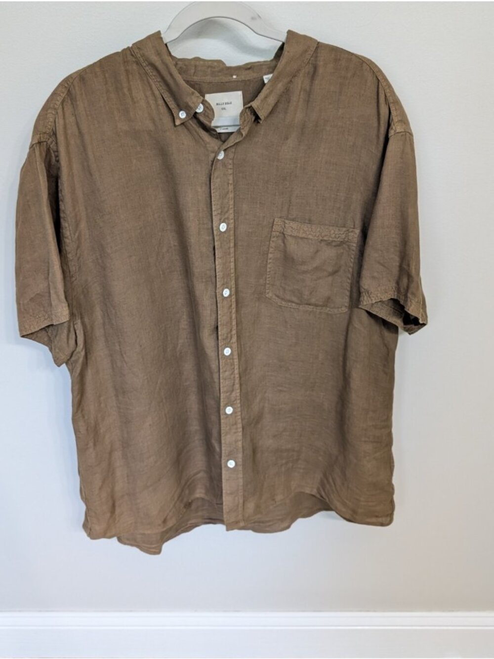Billy Reid Sz XXL Brown Tuscumbia Linen Short Sleeve Button Down Shirt